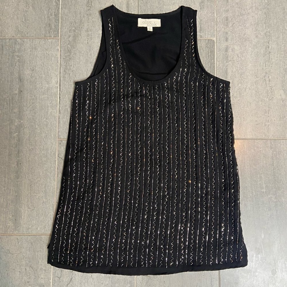Olive & Oak Sleeveless Sequin Blouse Cocktail Party Tank Top Black Size XS